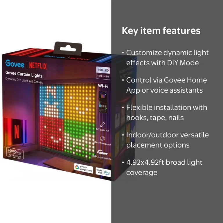 Govee Netflix RGBIC Indoor Curtain Lights 4.92x4.92ft with 400 LED