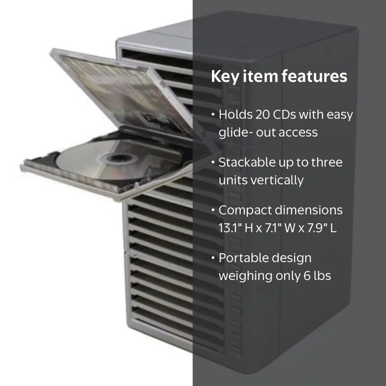 Hipce CDR-20 DS One Touch Stackable CD Rack CD/DVD Holders, Dark
