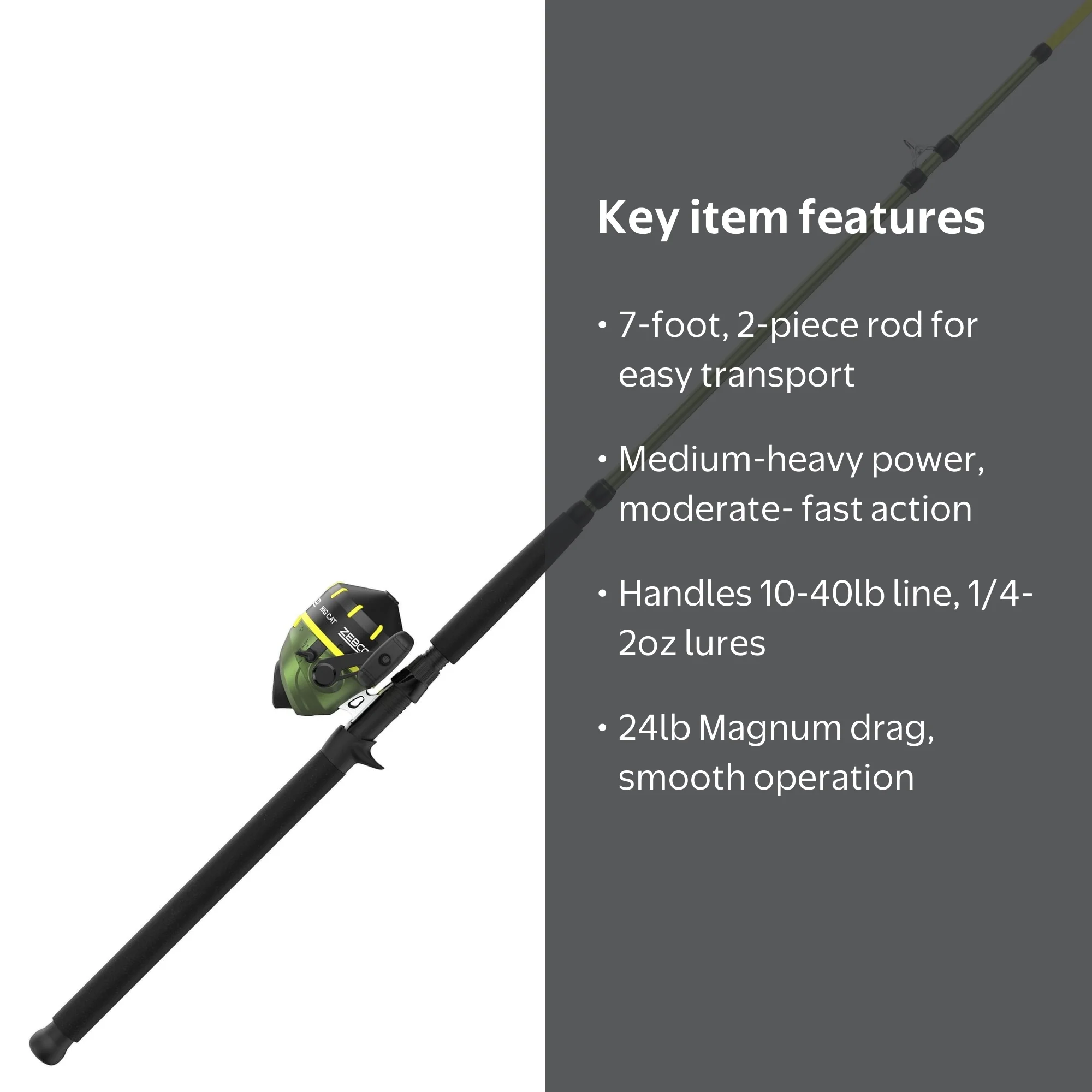 Zebco Big Cat Spincast Reel and Fishing Rod Combo, 7-Foot, Size 80