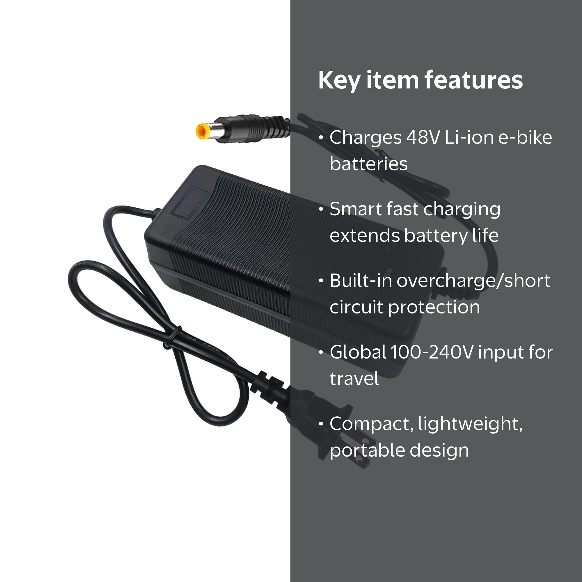 electric bicycle chargers 54.6V 2A Universal E-Bike Charger with 3 Output Connectors TRIPPER BIKES This Battery Charger is specifically designed for electric bicycles produced by Happy Ebikes Three Prong Electric Bike Lithium
