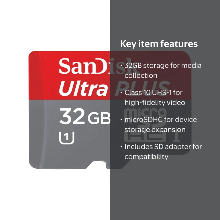 SanDisk, Micro SDHC Memory Card, 32GB, UHS-I Class 10 with Adapter