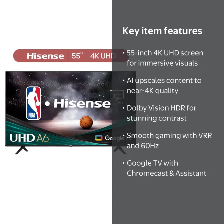Hisense 55-Inch A6 Series 4K UHD Google Smart TV with Dolby Vision