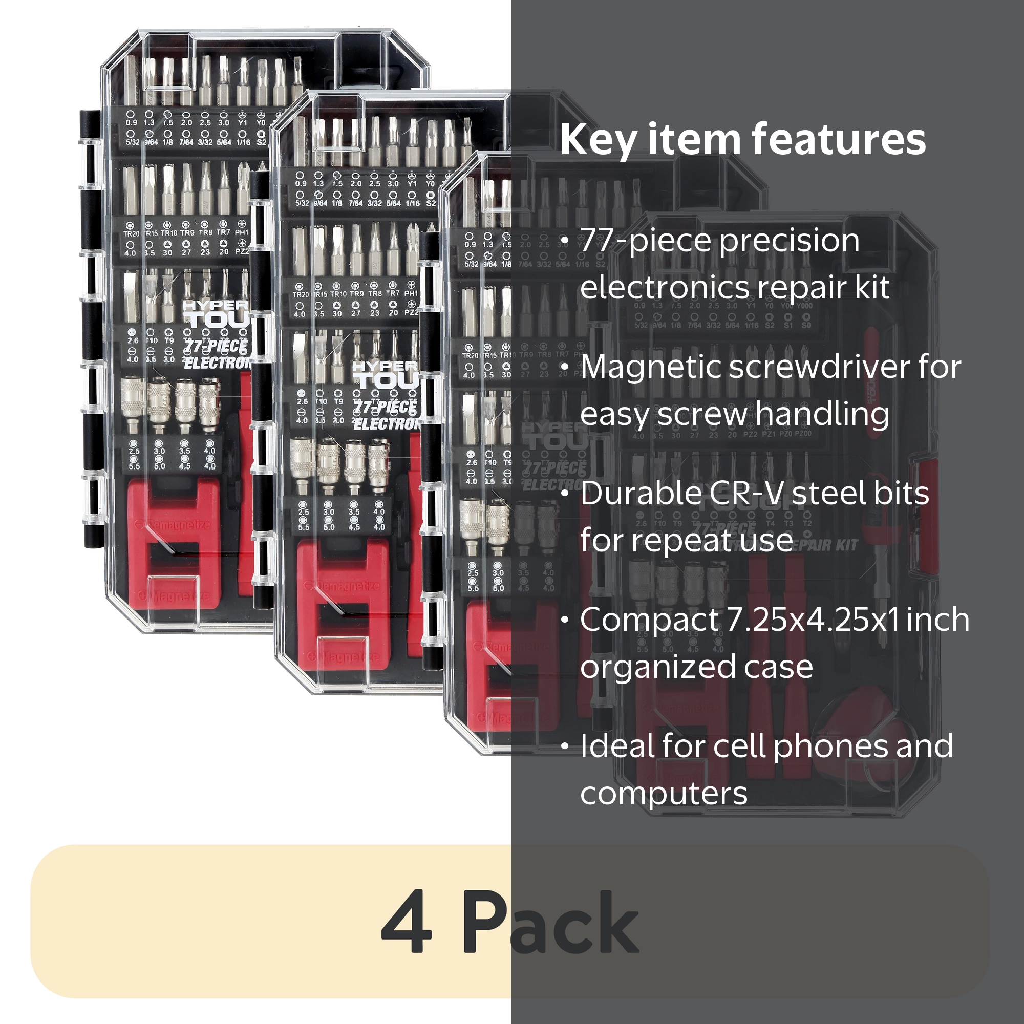 4 pack) Hyper Tough 77-Piece Precision Tool Kit with Magnetic