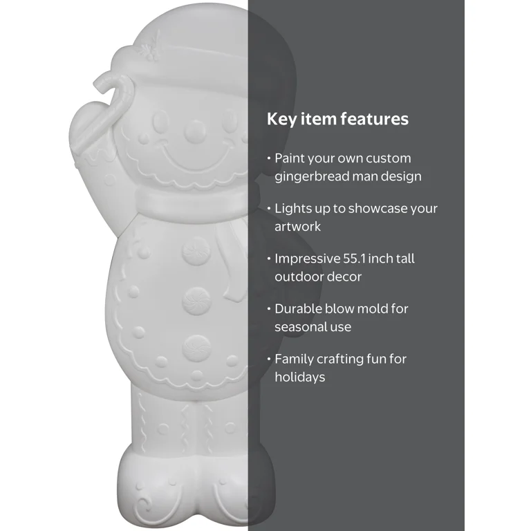 Open Box) Paint Your Own Lighted Blow Mold Gingerbread Man Outdoor