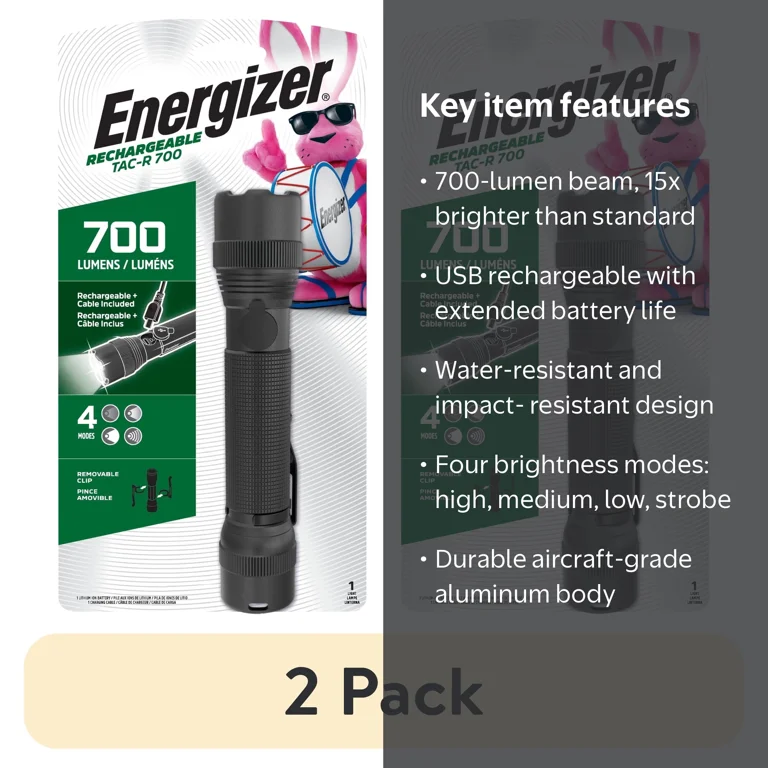 70085 rechargeable flashlight 2 function 2-in-1 Powerful Blacklight LED Weighing in at only 7 ounces (2 pack) Energizer TAC-R 700