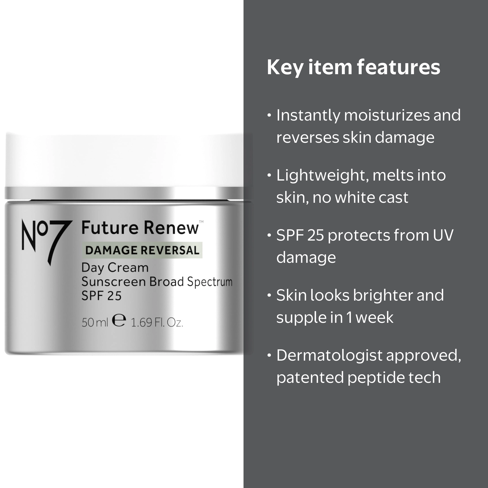 No7 Future Renew Day Cream with Peptides, SPF 25, UV Protection