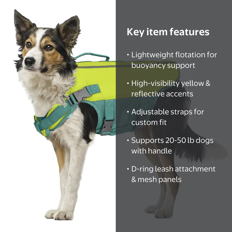 Vibrant Life Flotation Vest for Dogs, Medium, Yellow with Handle