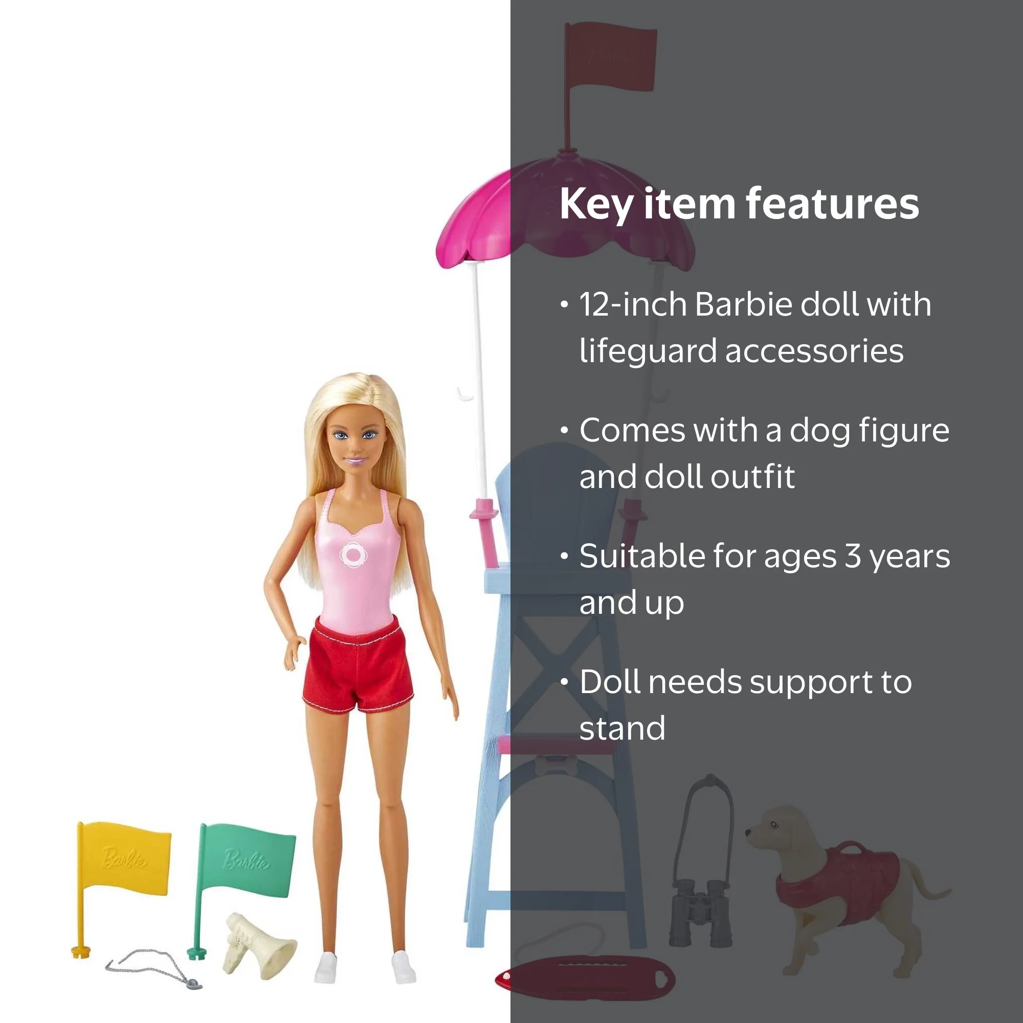 Barbie Lifeguard Playset with Blonde Doll, Swim Outfit, Chair