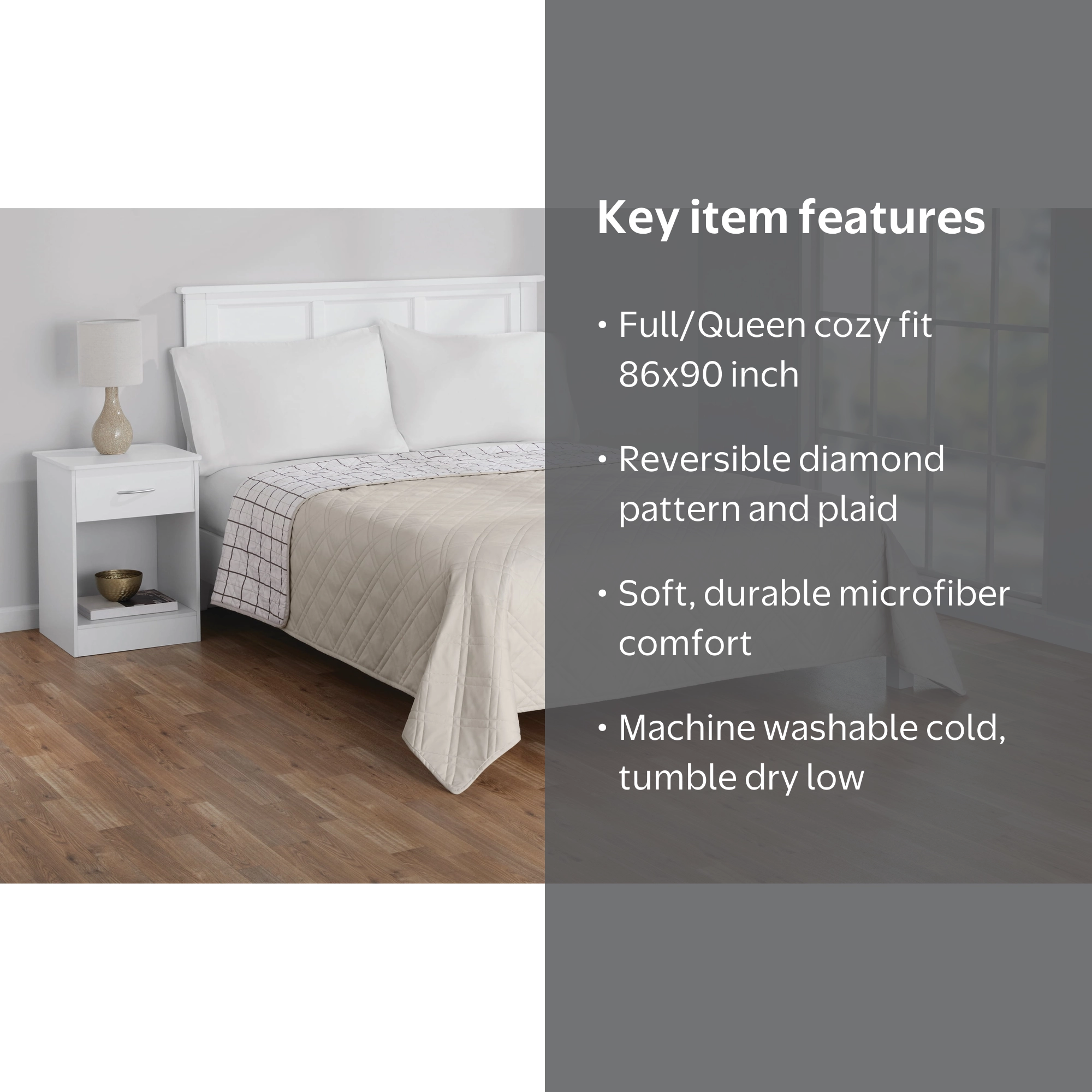 Mainstays Emmett Beige Diamond Pattern and Plaid Microfiber Quilt