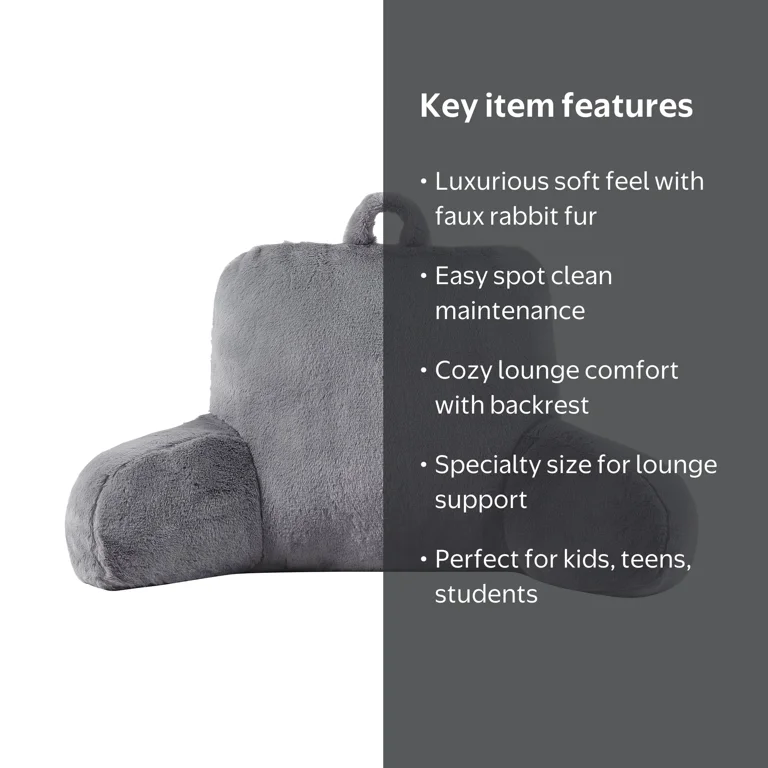 Mainstays Faux Fur Plush Bedrest Pillow, Specialty Size, Gray