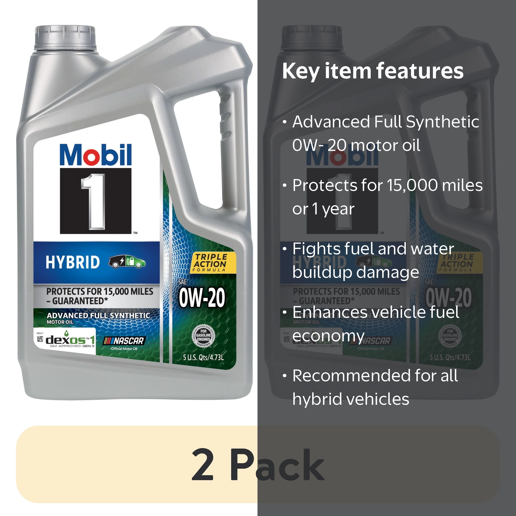 2 pack) Mobil 1 Hybrid 0W-20, 5 Quart - Walmart.com