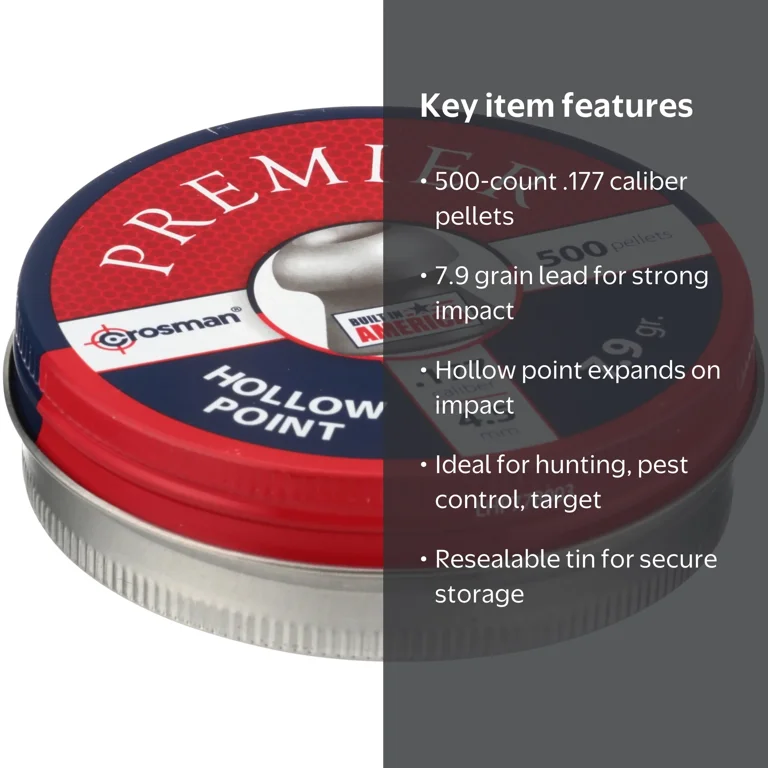 Crosman Premier Hollow Point 500 Pellets in a Tin. LHP77