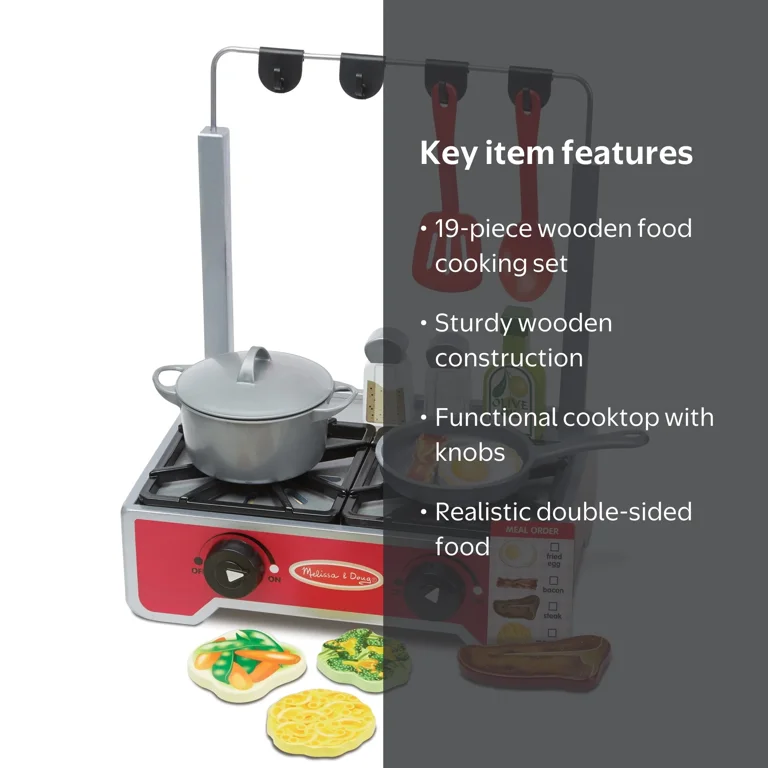 Melissa & Doug 19-Piece Deluxe Wooden Cooktop Set With Wooden Play