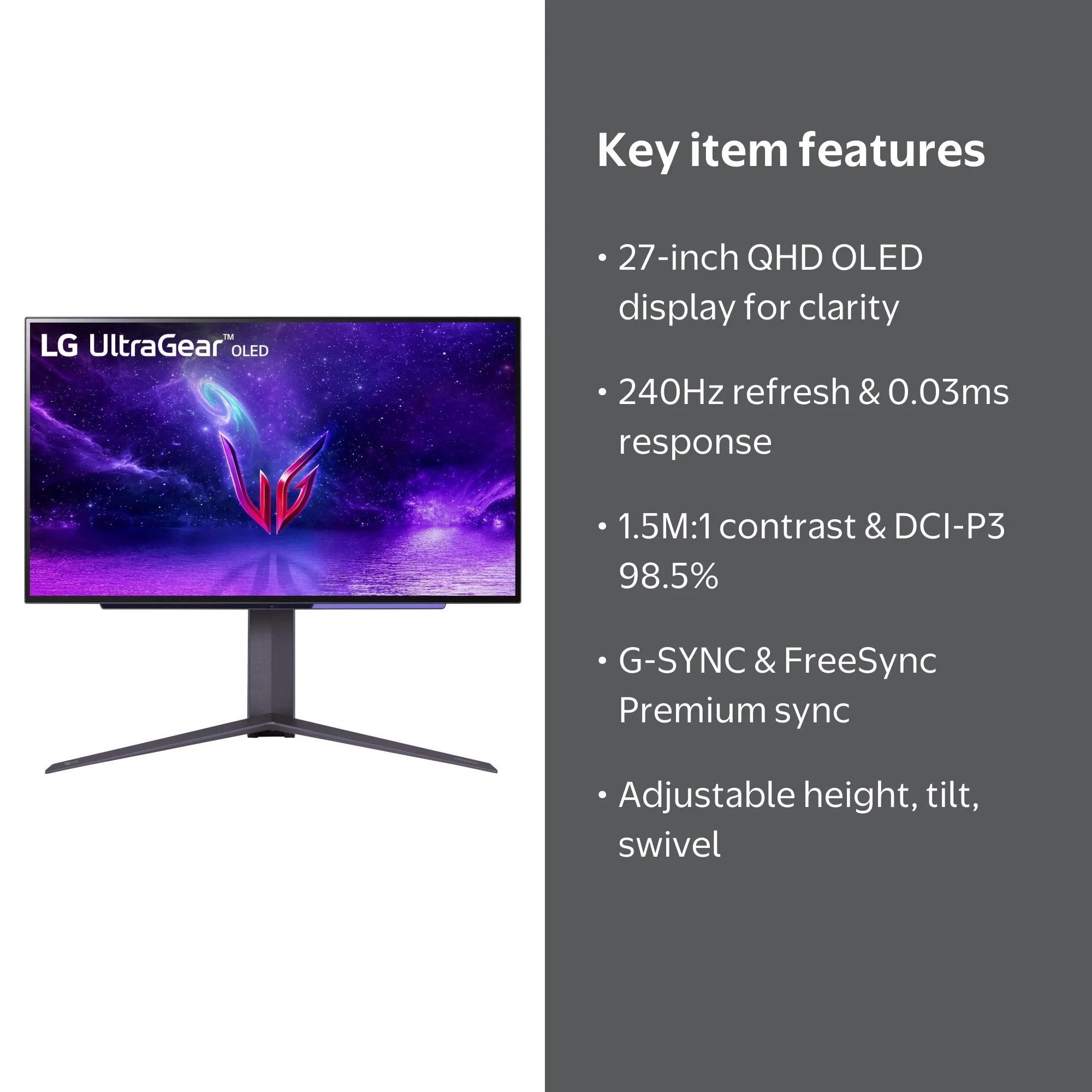 LG 27-inch UltraGear OLED Gaming Monitor QHD 240Hz 0.03ms G-SYNC