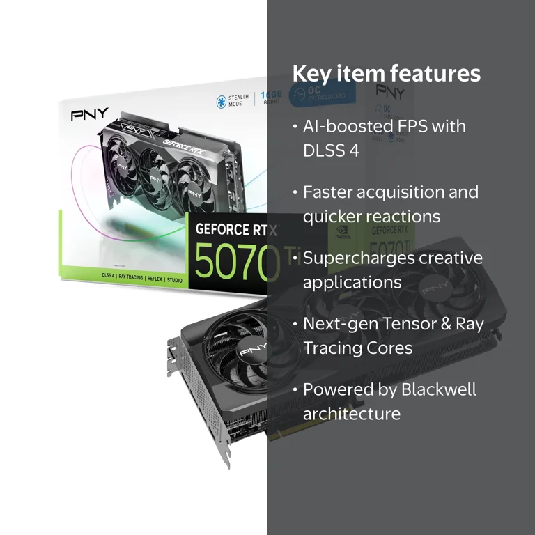 PNY, NVIDIA GeForce RTX 5070 Ti OC Triple Fan Graphics Card 16GB