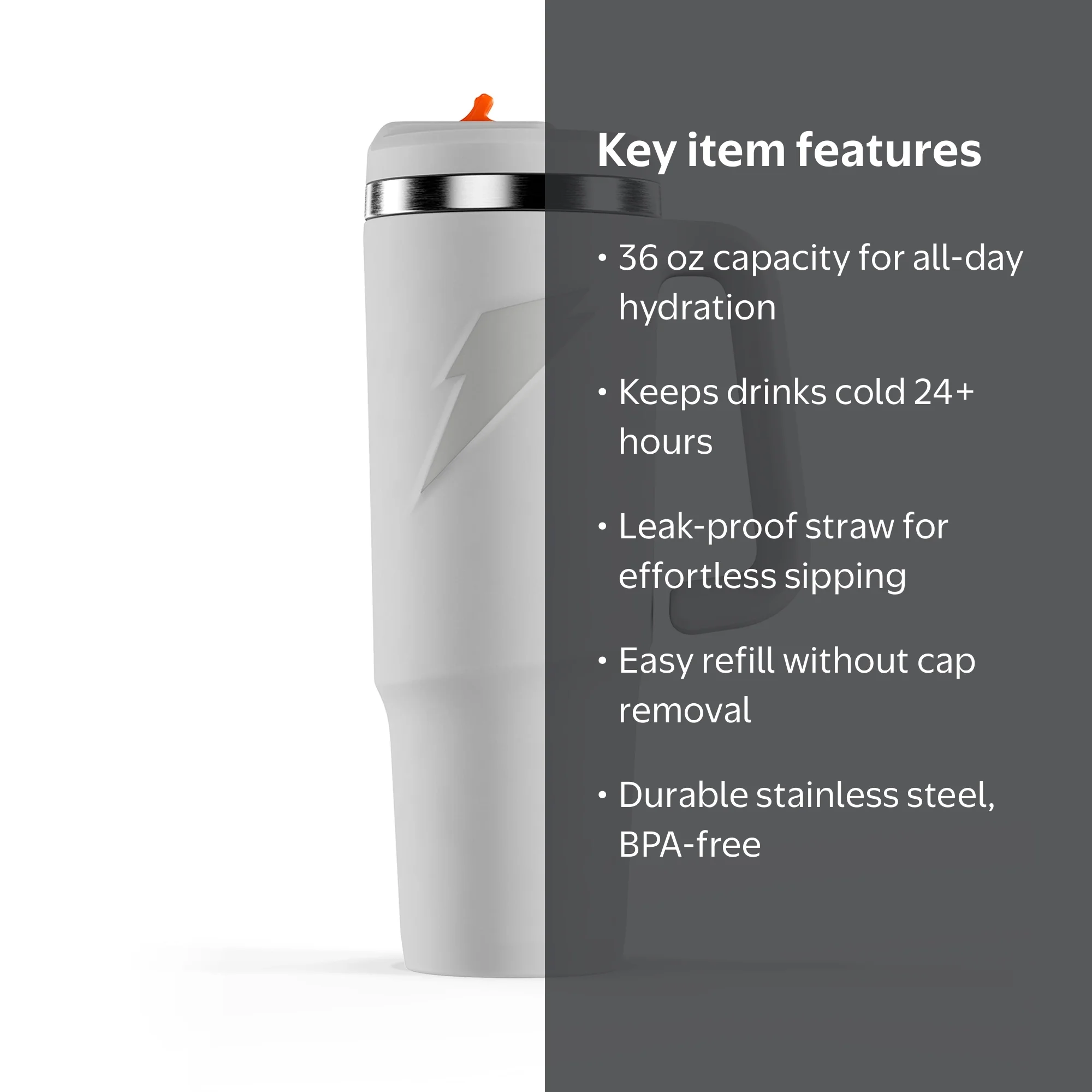 Gatorade Crossover Stainless Steel Tumbler Bottle, White, Double