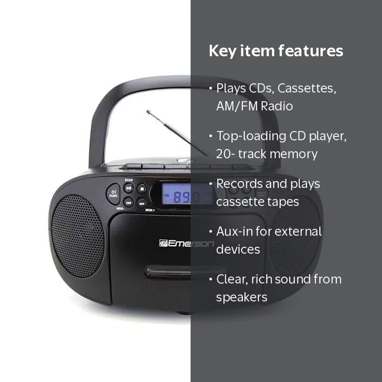 Emerson Point Emerson, Boombox, Portable CD Cassette Player with FM Radio - Walmart.com