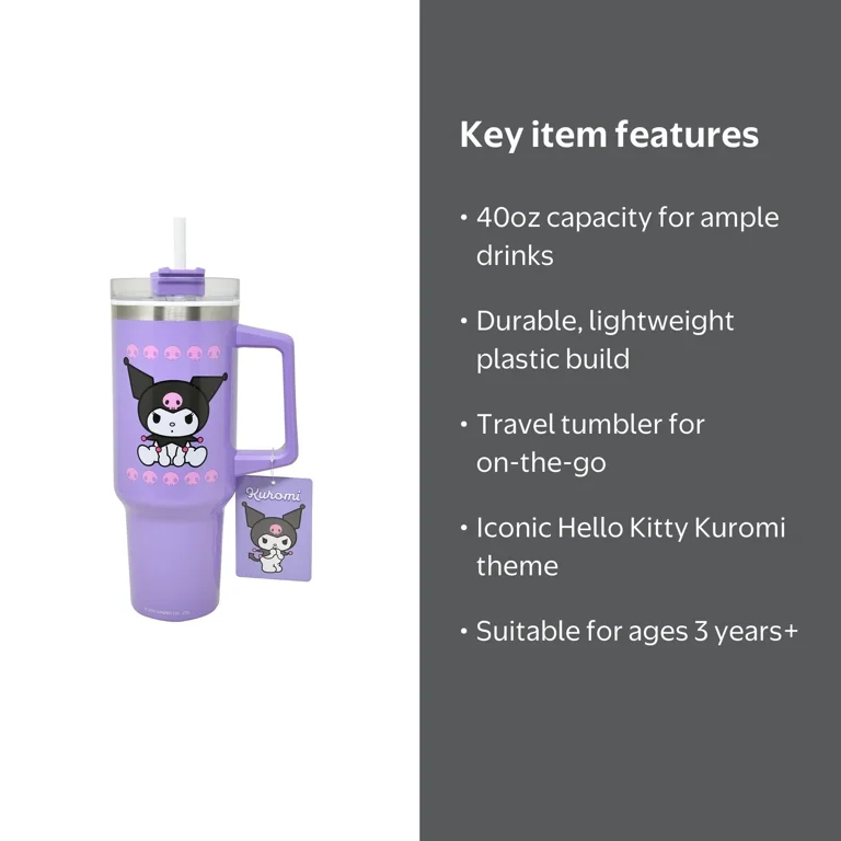 Hello Kitty Travel Tumbler, Kuromi Design, Plastic, 40oz, Great