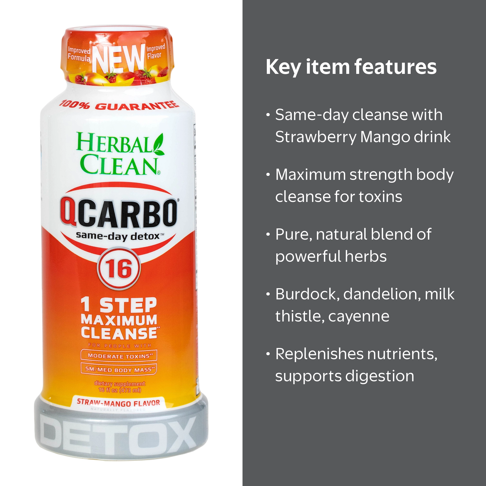 Herbal Clean, Detox Drink, 16oz, Strawberry Mango, Contains Herbs