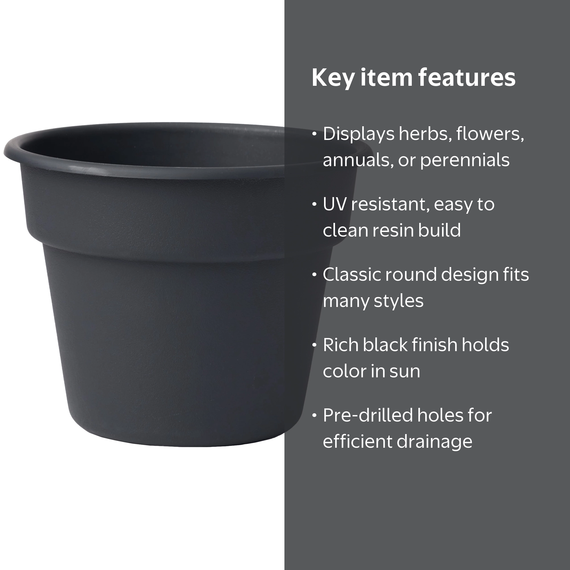 Mainstays Flint Resin Planter, Rich Black, Indoor and Outdoor