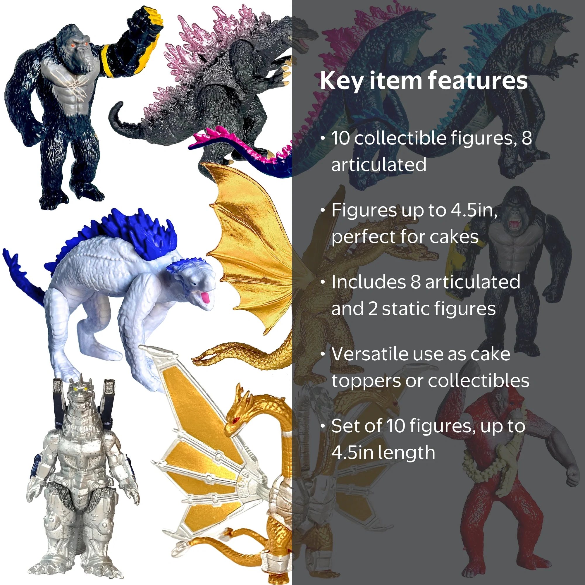 TwCare, Dinosaur Dragon Toys Action Figures, 10ct, Godzilla x Kong