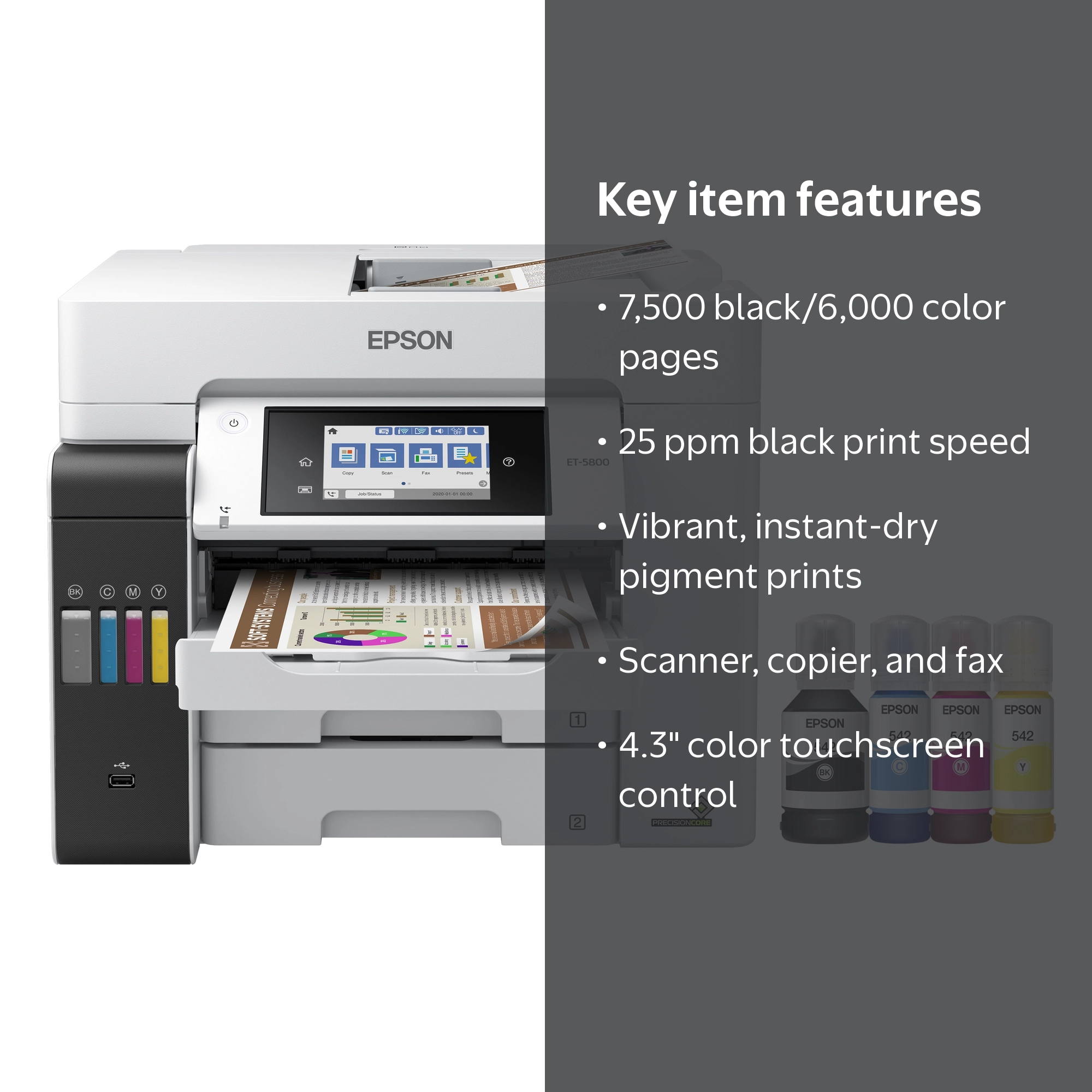 Epson, Wireless Inkjet Multifunction Printer, ET-5800, Color