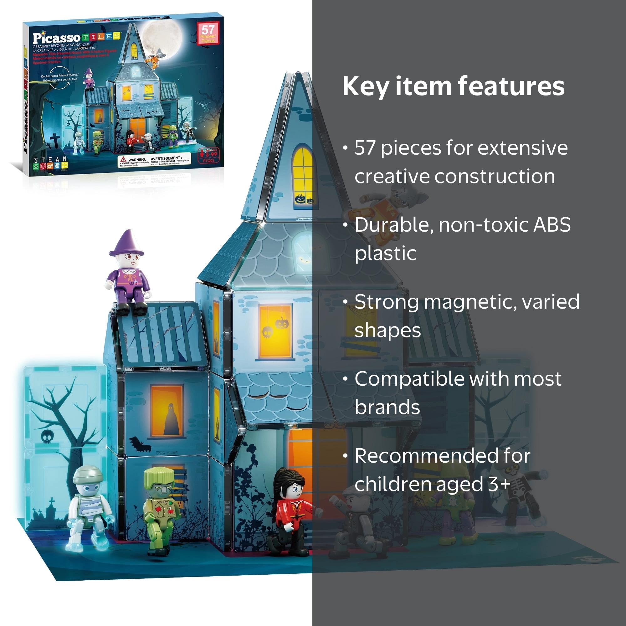 邦楽 HOUSESIDE MIND WAR PicassoTiles 57 PC Haunted House Themed Magnetic Building Blocks
