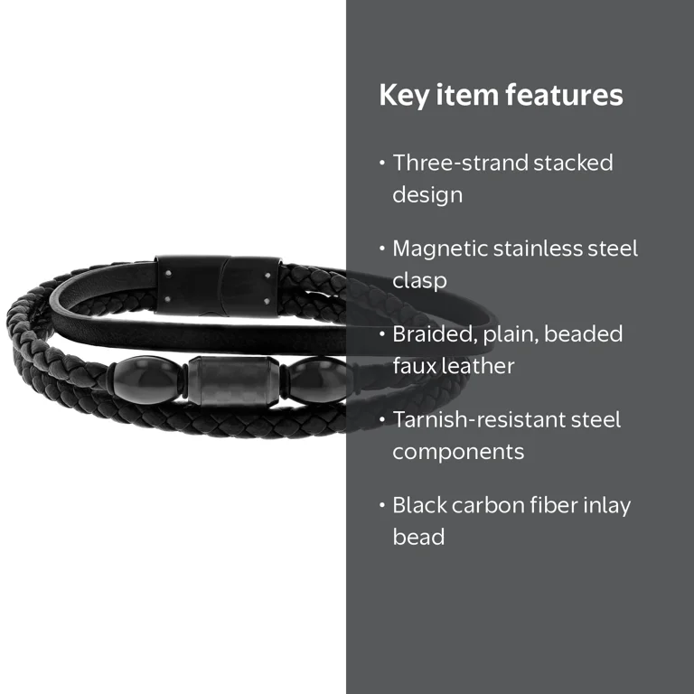 Believe by Brilliance Men's Black Stainless Steel & Faux Leather