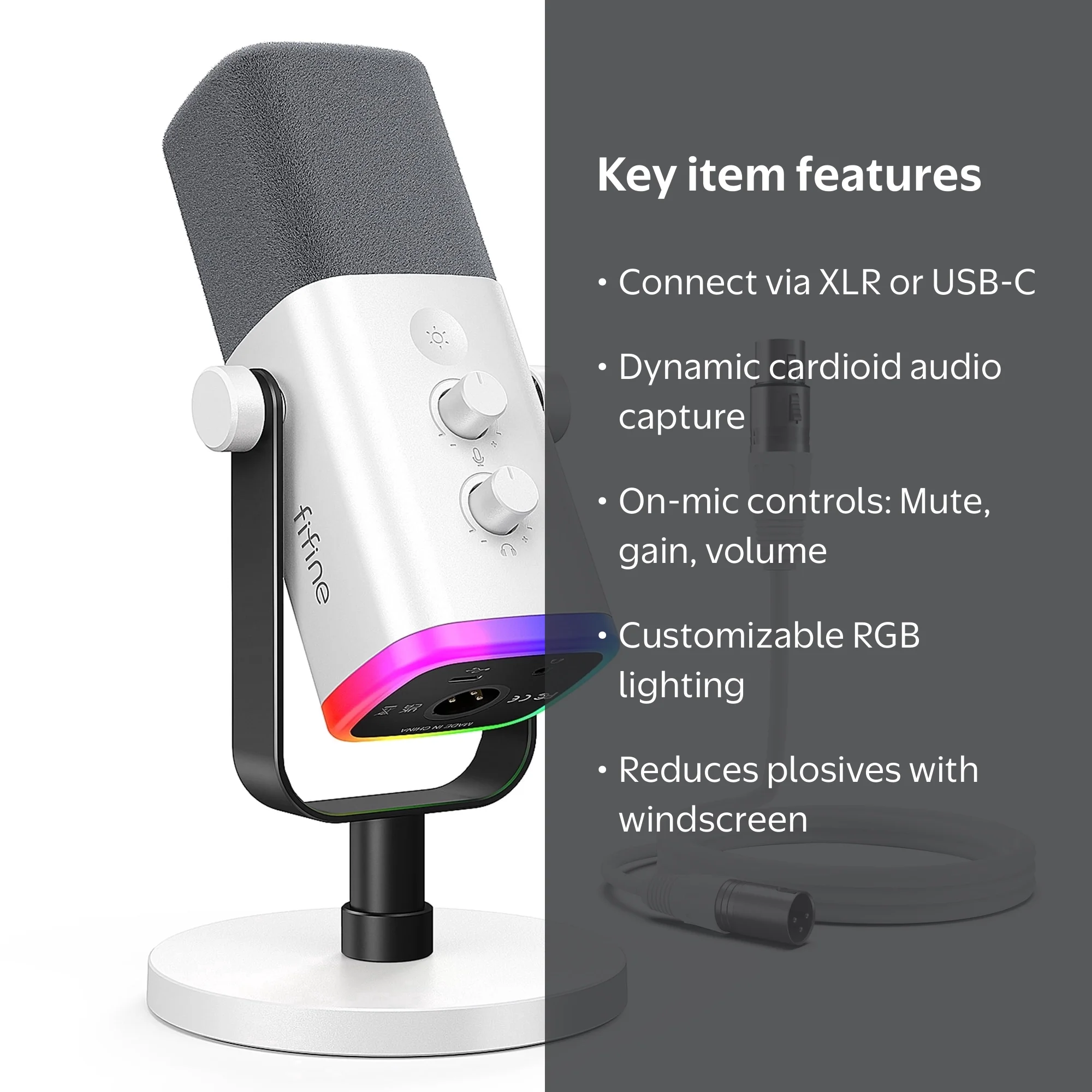 FIFINE AM8 XLR USB Dynamic Microphone for Computer PC PS5, Gaming