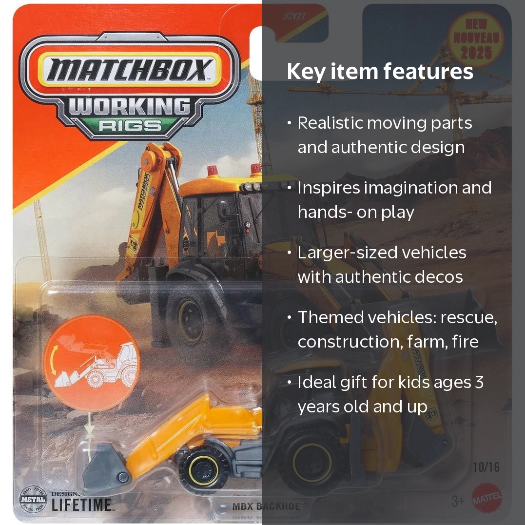 Matchbox Working Rigs MBX Backhoe Diecast Vehicle, Construction