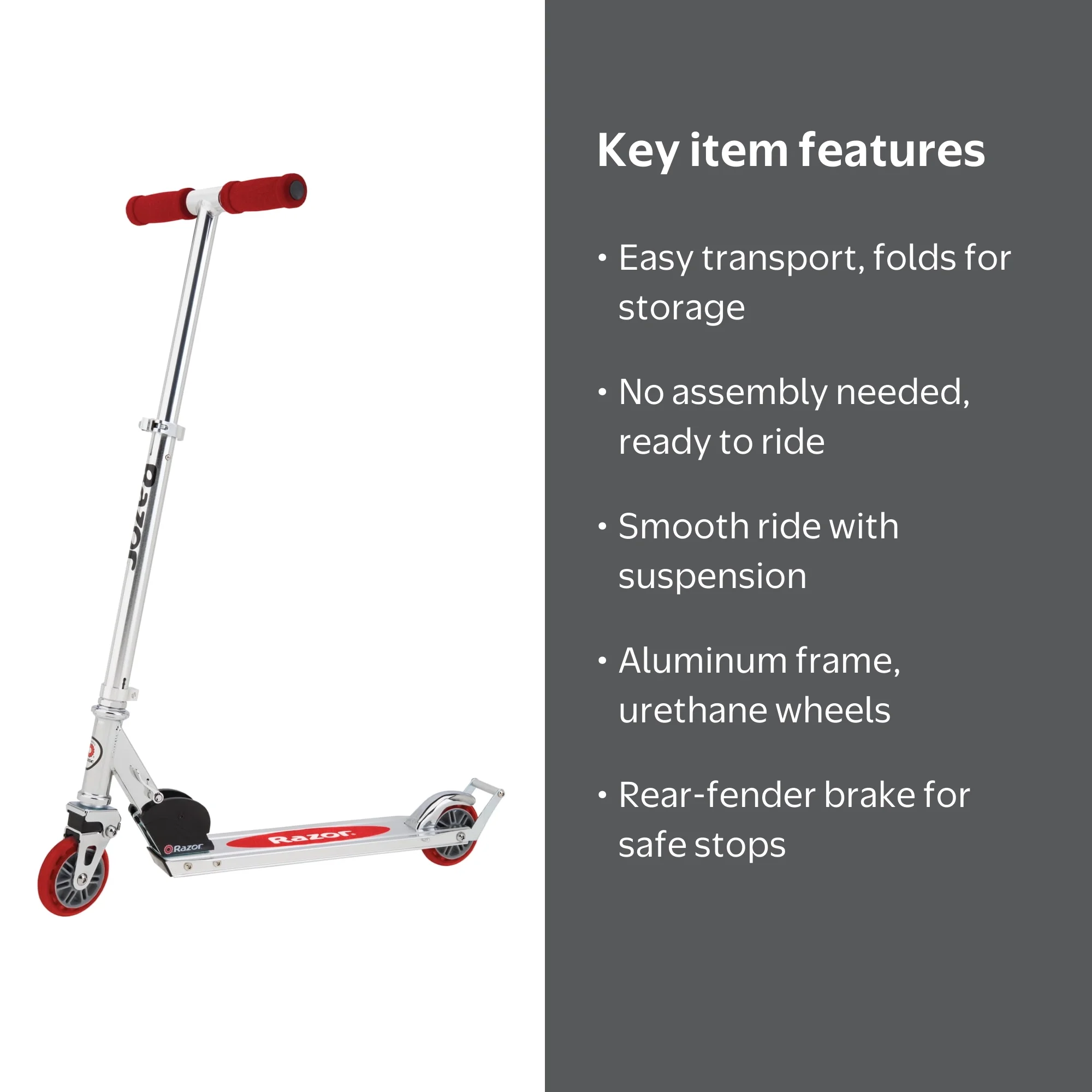 Razor A2 Kick Scooter – Red, Wheelie Bar, Foldable, Lightweight