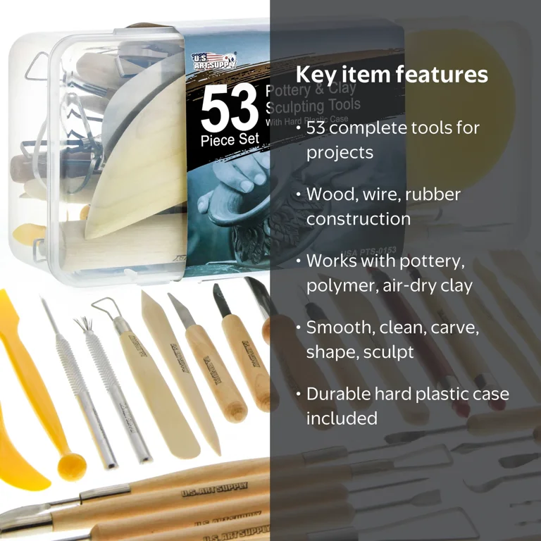 U.S. Art Supply 53 Piece Pottery and Clay Sculpting Tool Set