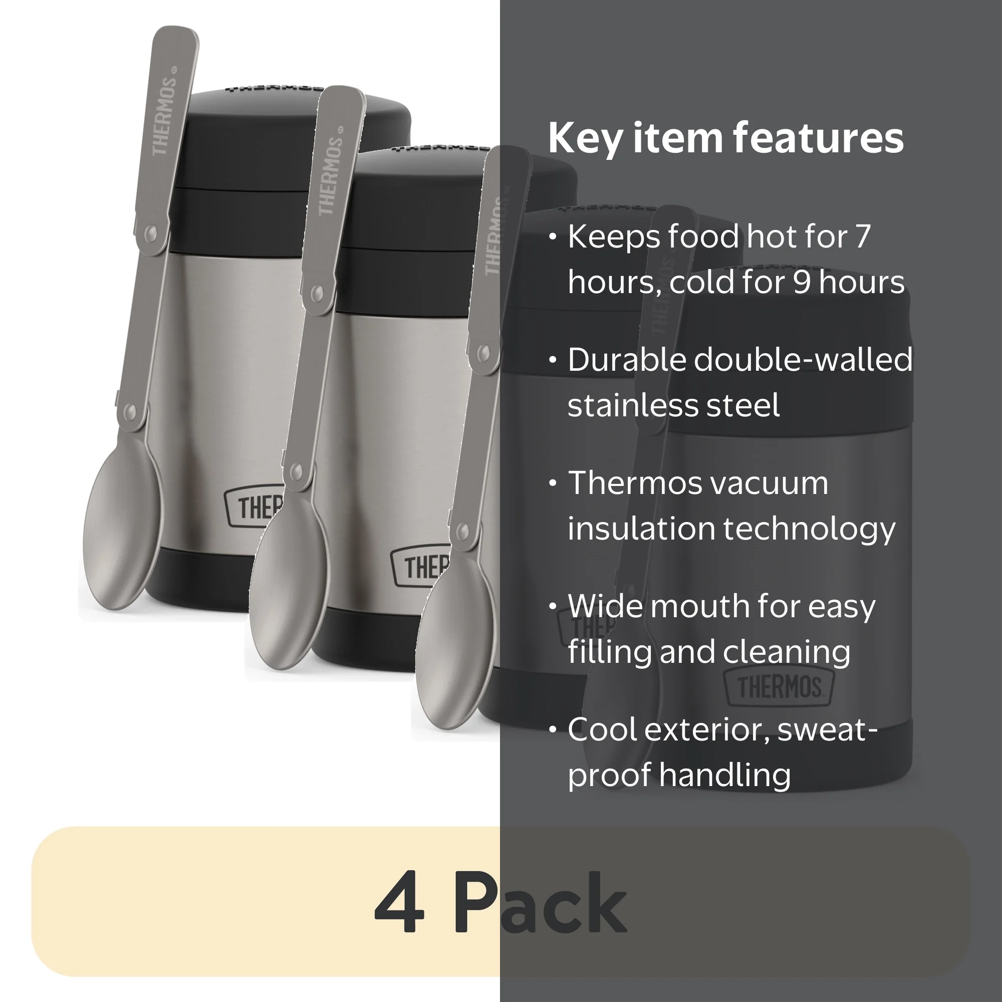 4 pack) Thermos 16oz Insulated Food Jar with Folding Spoon