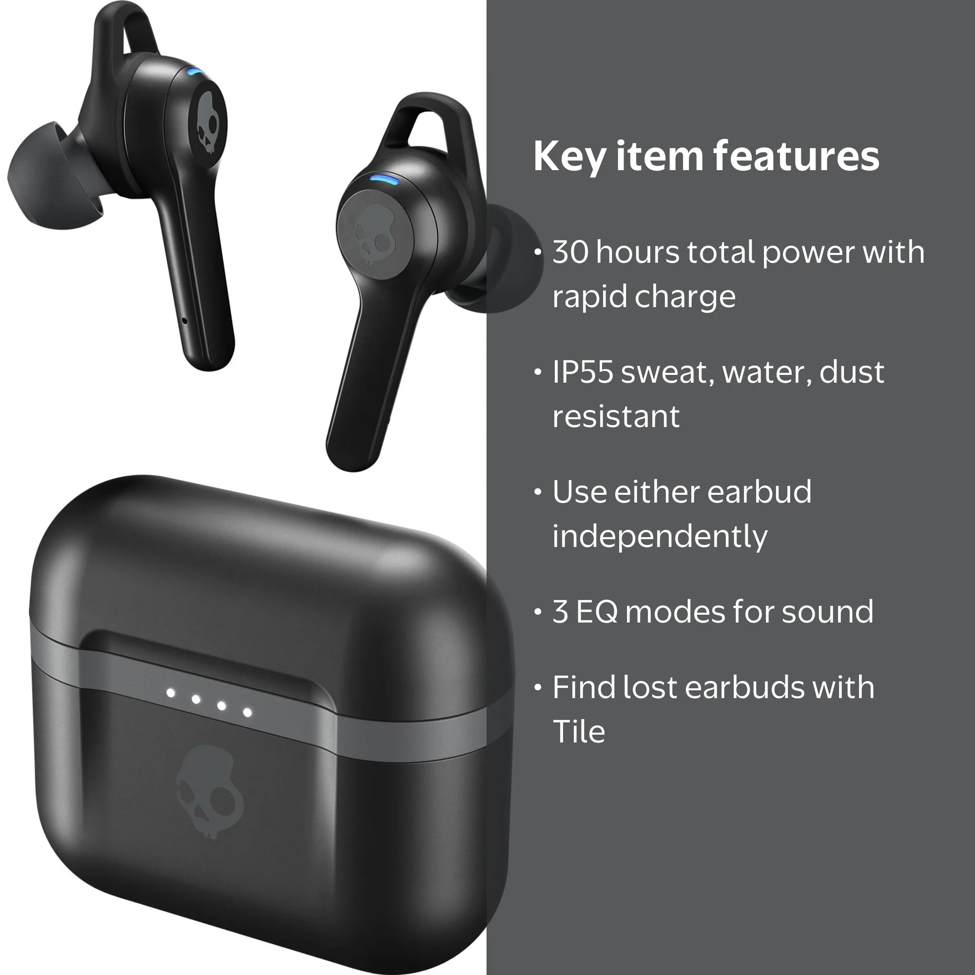 Skullcandy, Indy Evo True Wireless In-Ear Headphones, Black, 30
