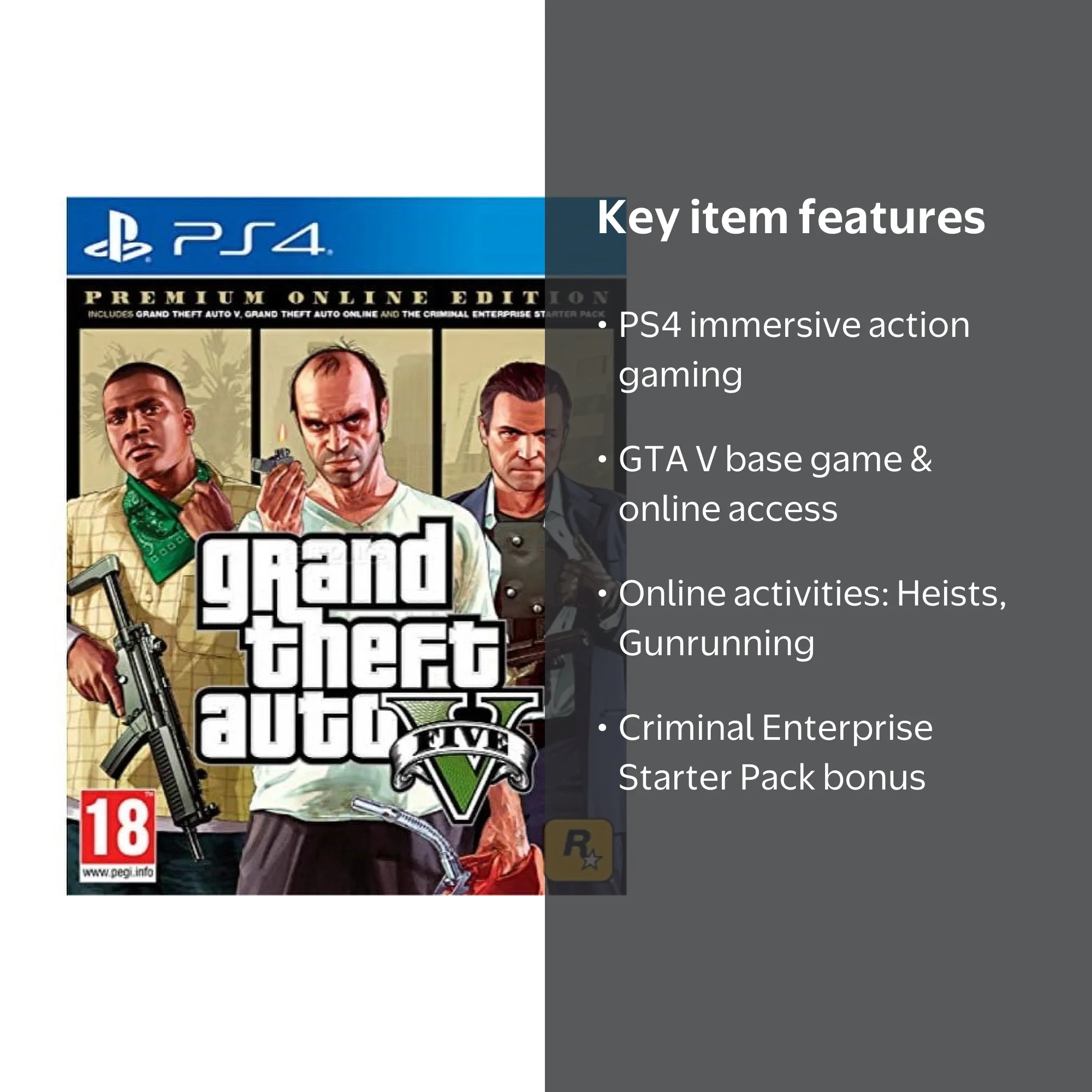 Rockstar Grand Theft Auto V Premium Edition, Playstation 4, Region