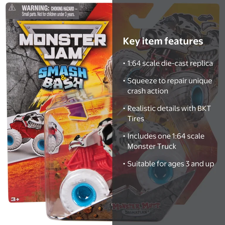 Monster Jam, Smash & Bash Monster Mutt Dalmatian, 1:64 Scale