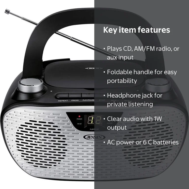 Jensen Portable Stereo CD Player with AM/FM Radio, Bluetooth MP3
