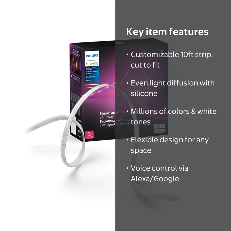 Philips Hue, Smart LED Lightstrip, 10ft RGBIC Solo, Color Changing
