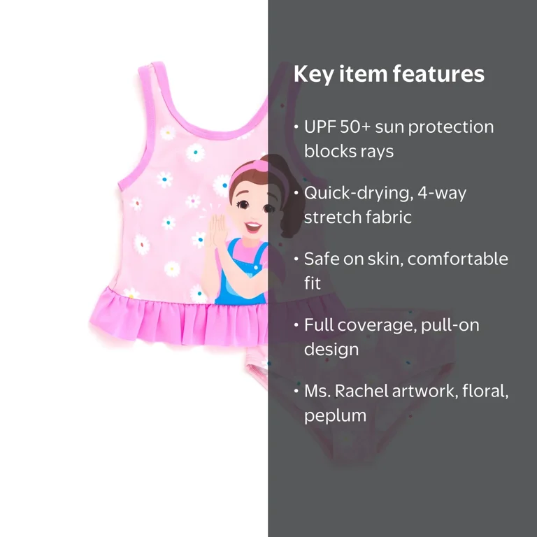 Ms. Rachel UPF 50+ Peplum Tankini Top and Bikini Bottom Swim Set