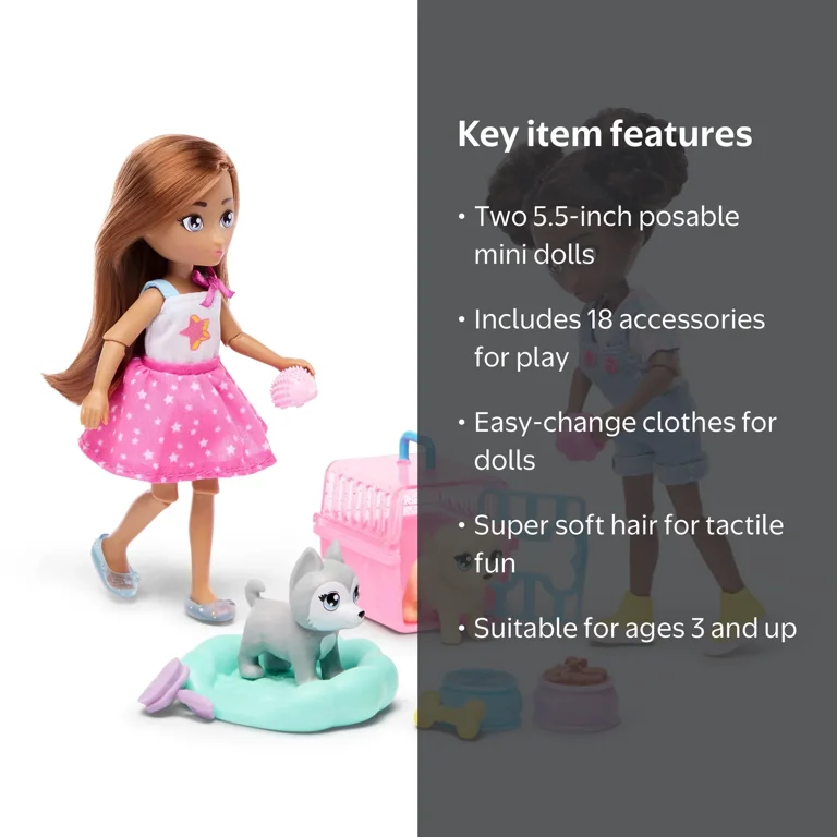 Hey Bestie Isa & Evie 18 Piece Set of 2 (5.5-inch) Mini Dolls with