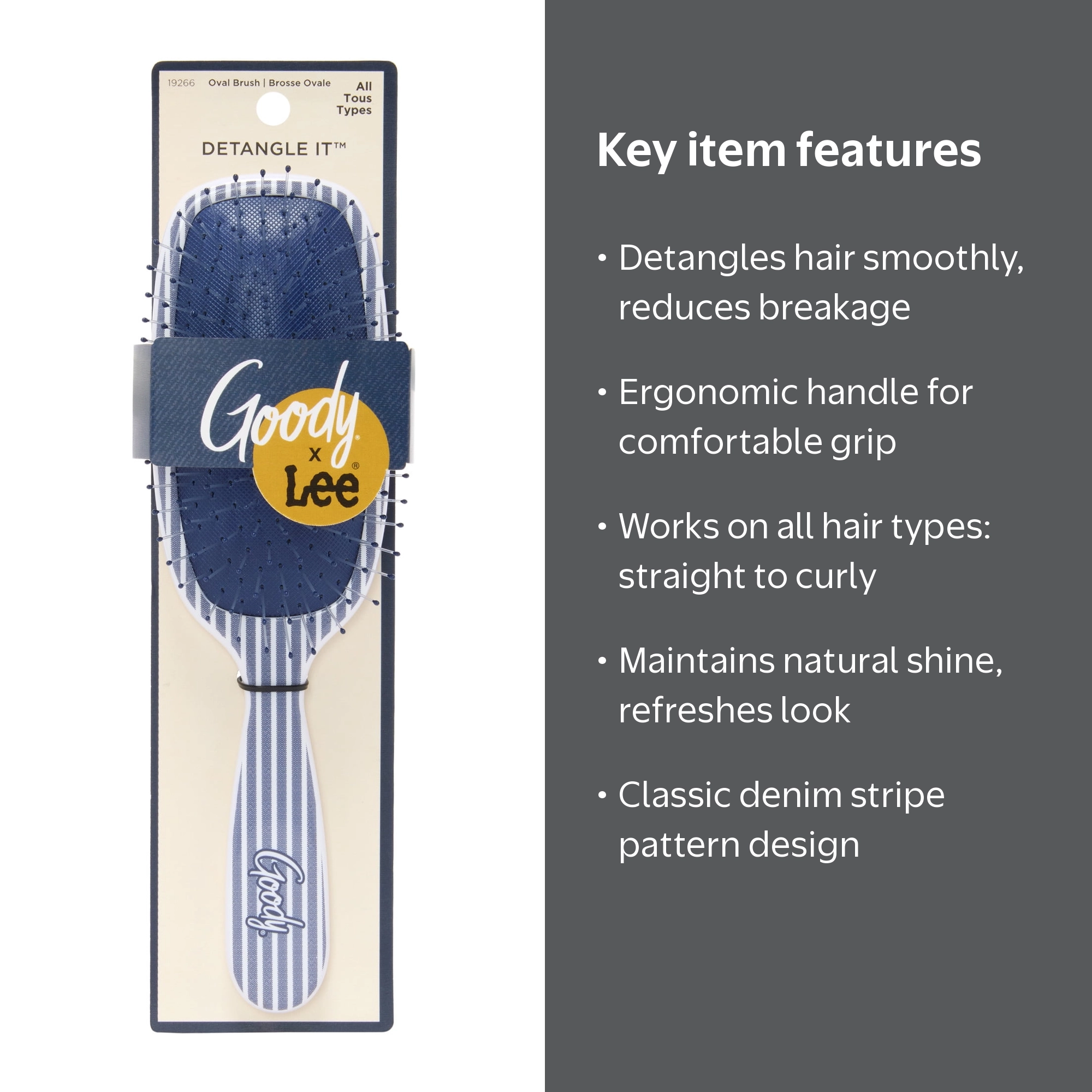 Goody Lee Oval Detangling Hairbrush with Ergonomic Design for All