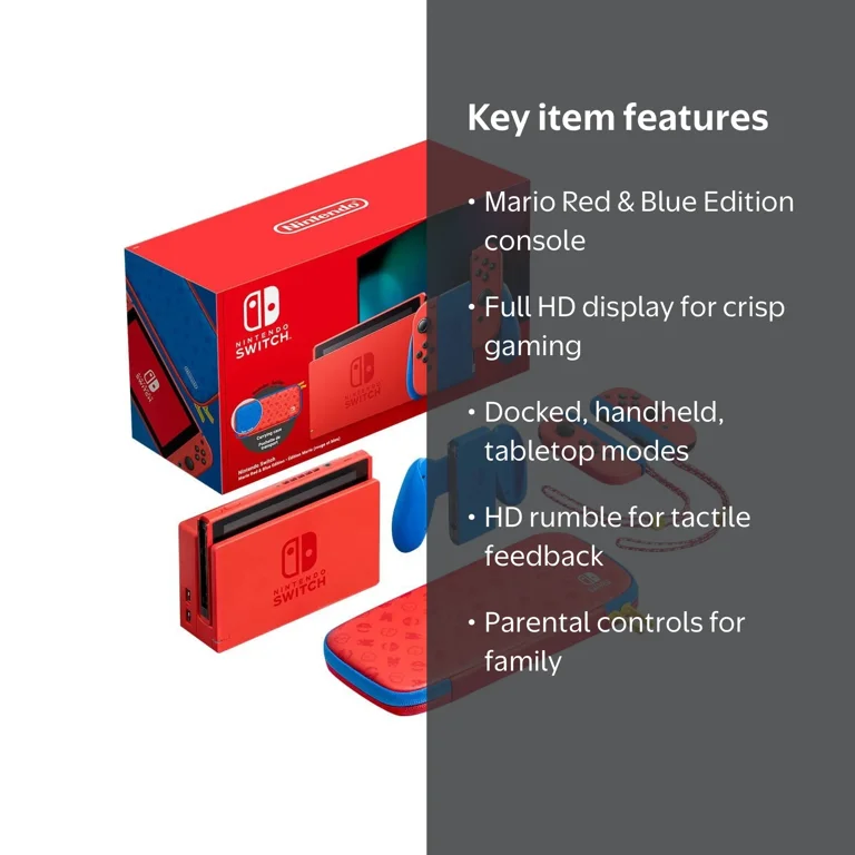 Nintendo Switch - Mario Red & Blue Edition with Red Joy-Con, Full