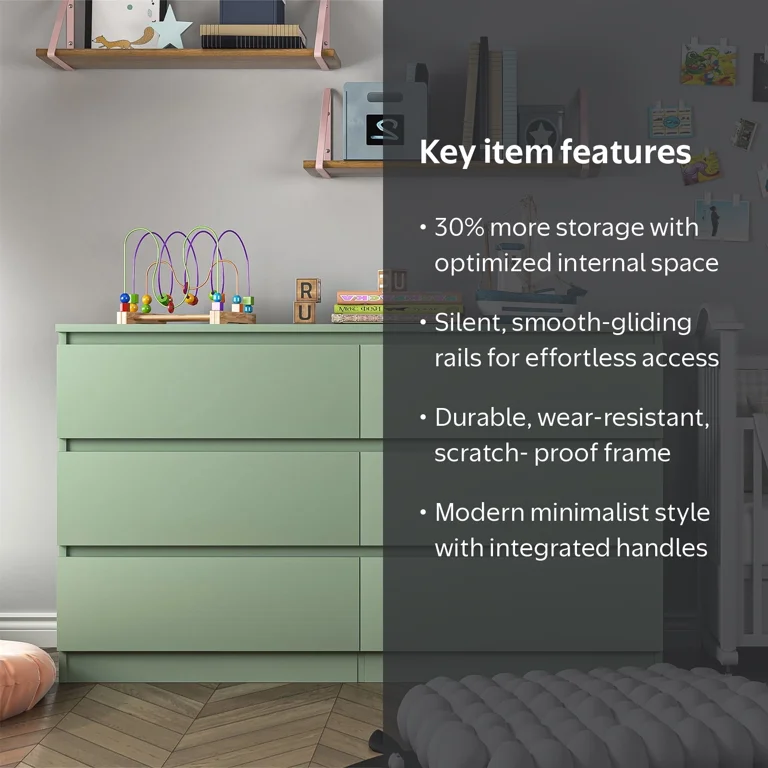 Hommoo Green 6 Drawer Dresser, Wood Modern Storage Cabinet Dresser Organizer, Chest of Drawers for Living Room, Closet, Hallway, Nursery, Size: 47.24