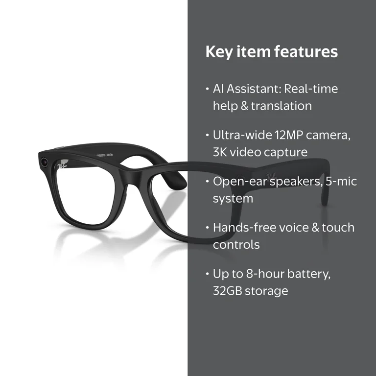 Ray-Ban Unisex Size 50 AI Smart Meta Wayfarer Gen 2 Glasses with