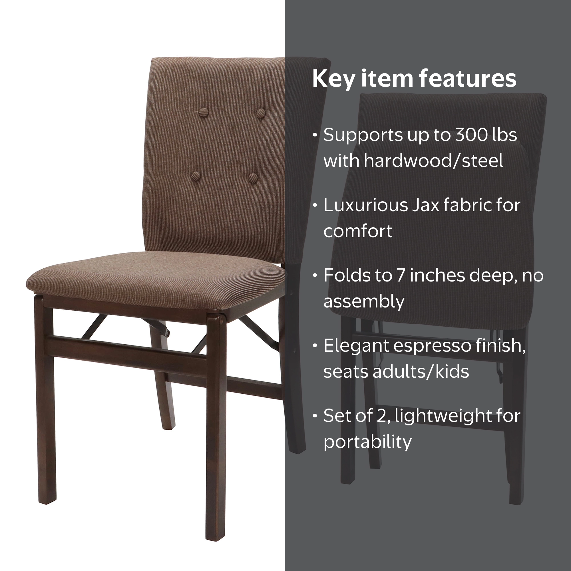 Stakmore, Parsons Hardwood Folding Chair Set, 2 Pack, Espresso