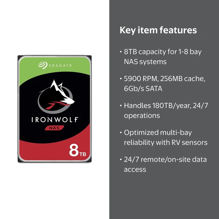Seagate IronWolf 8TB NAS Internal Hard Drive, ST8000VN004, SATA