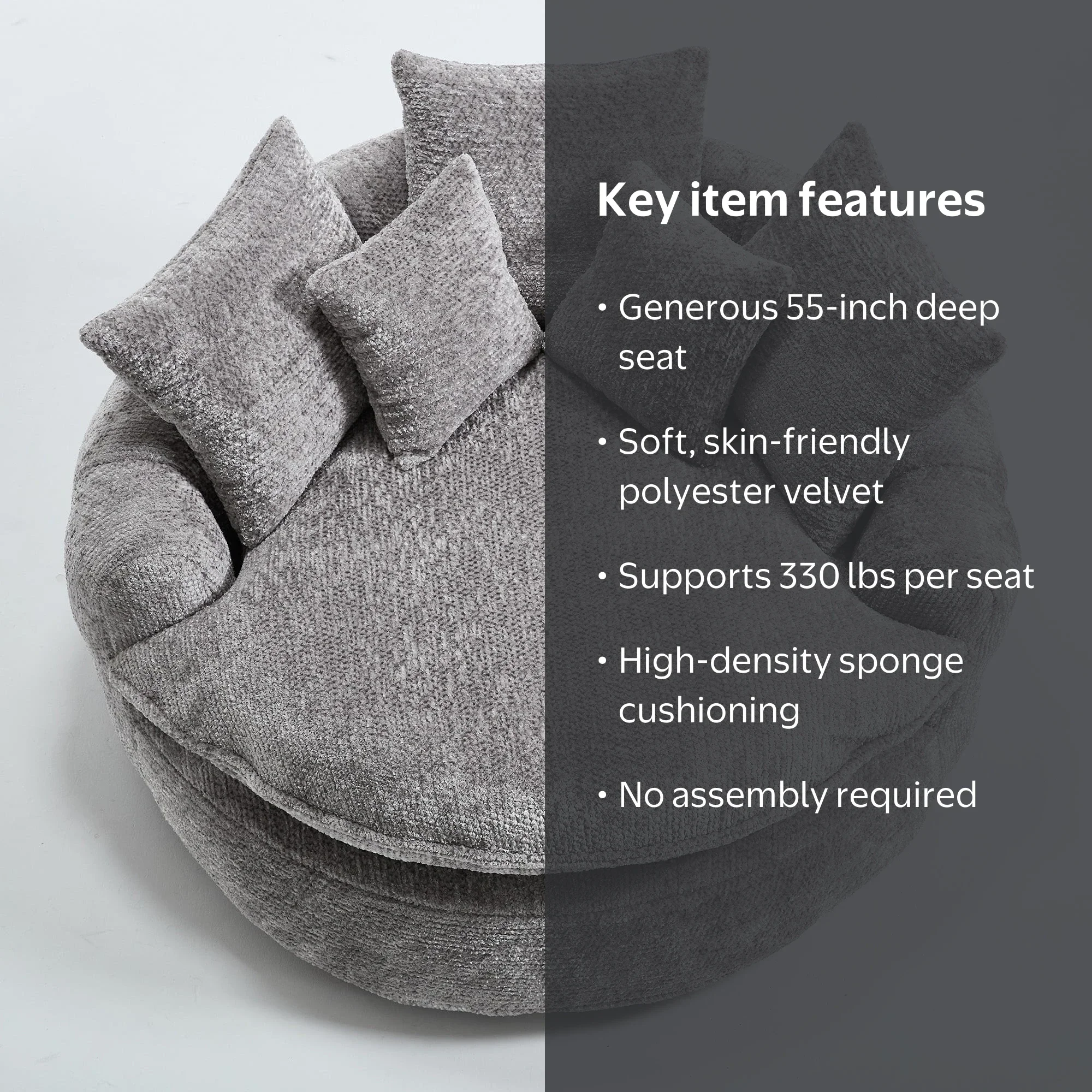 SI ambient lounge グレー ファー 円形クッション Aukfa 55