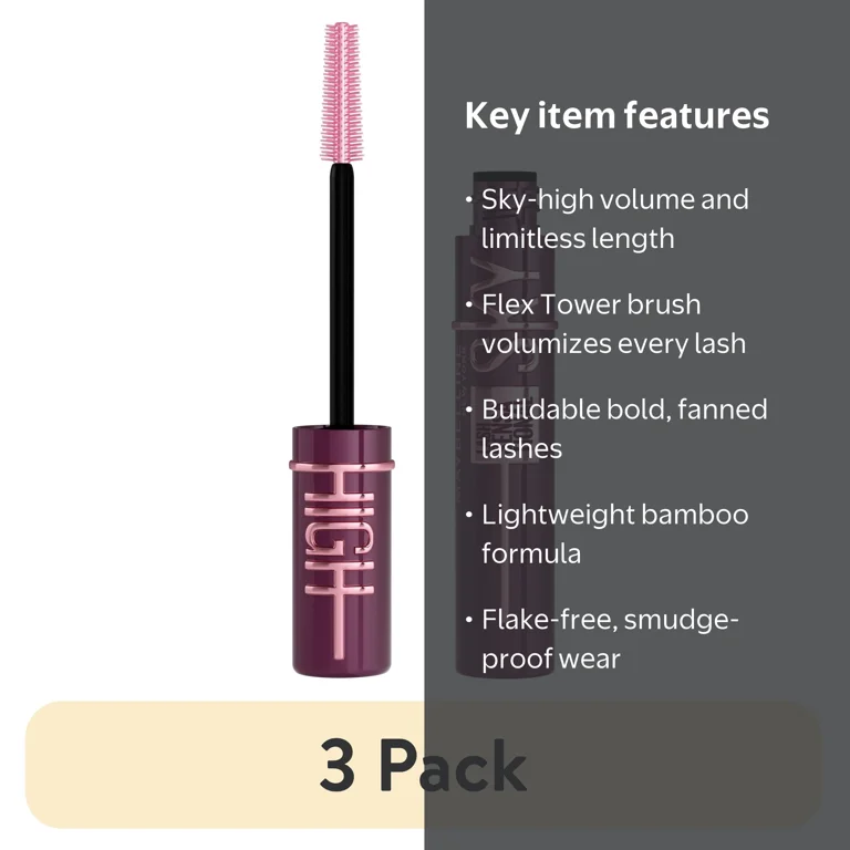 3 pack) Maybelline Lash Sensational Sky High Washable Lengthening