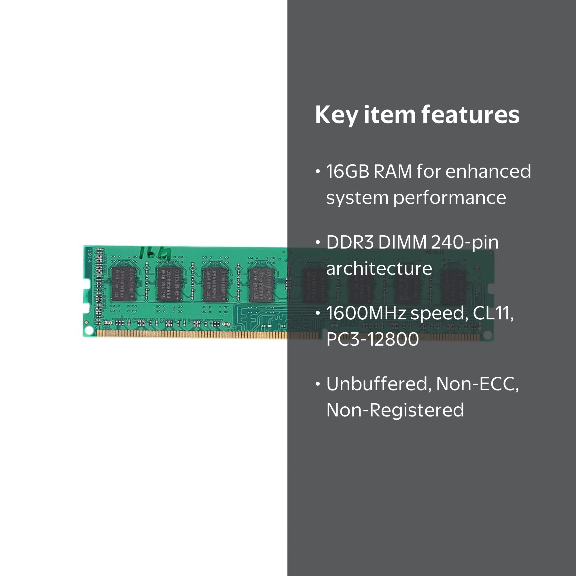 DDR3 16GB 1600MHz PC3-12800, Unbuffered RAM, 1.5V 240 Pin, AMD