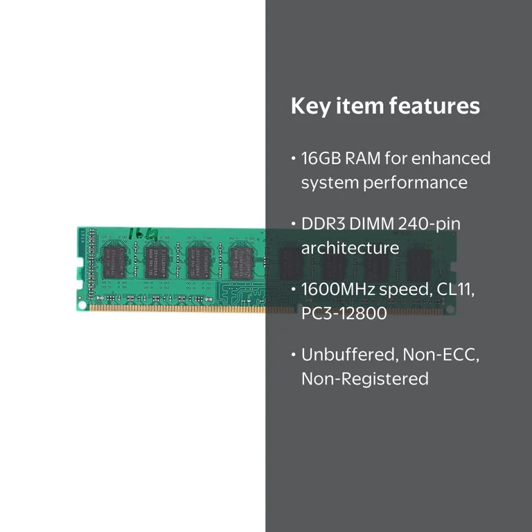 DDR3 16GB 1600MHz PC3-12800, Unbuffered RAM, 1.5V 240 Pin, AMD